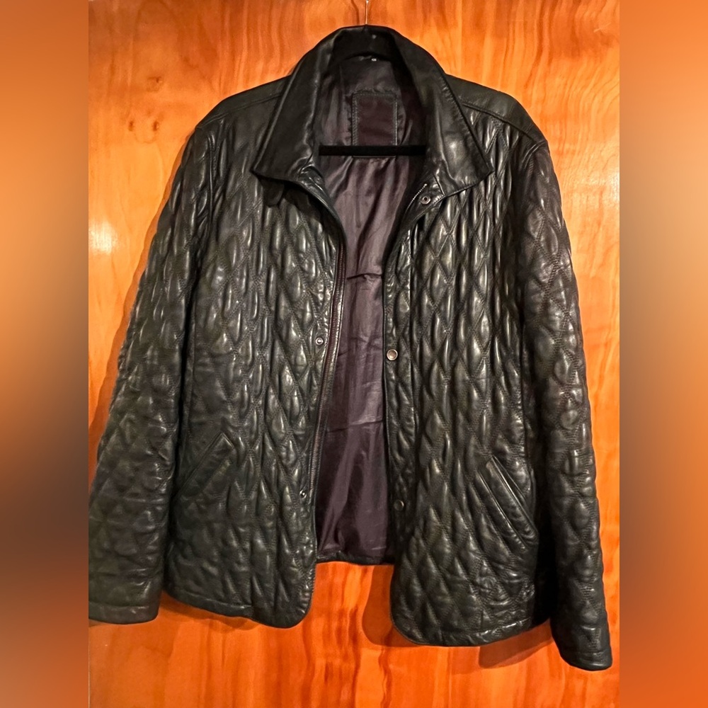 Pierre Cardin Dark Green Black Quilted Leather Jacket
